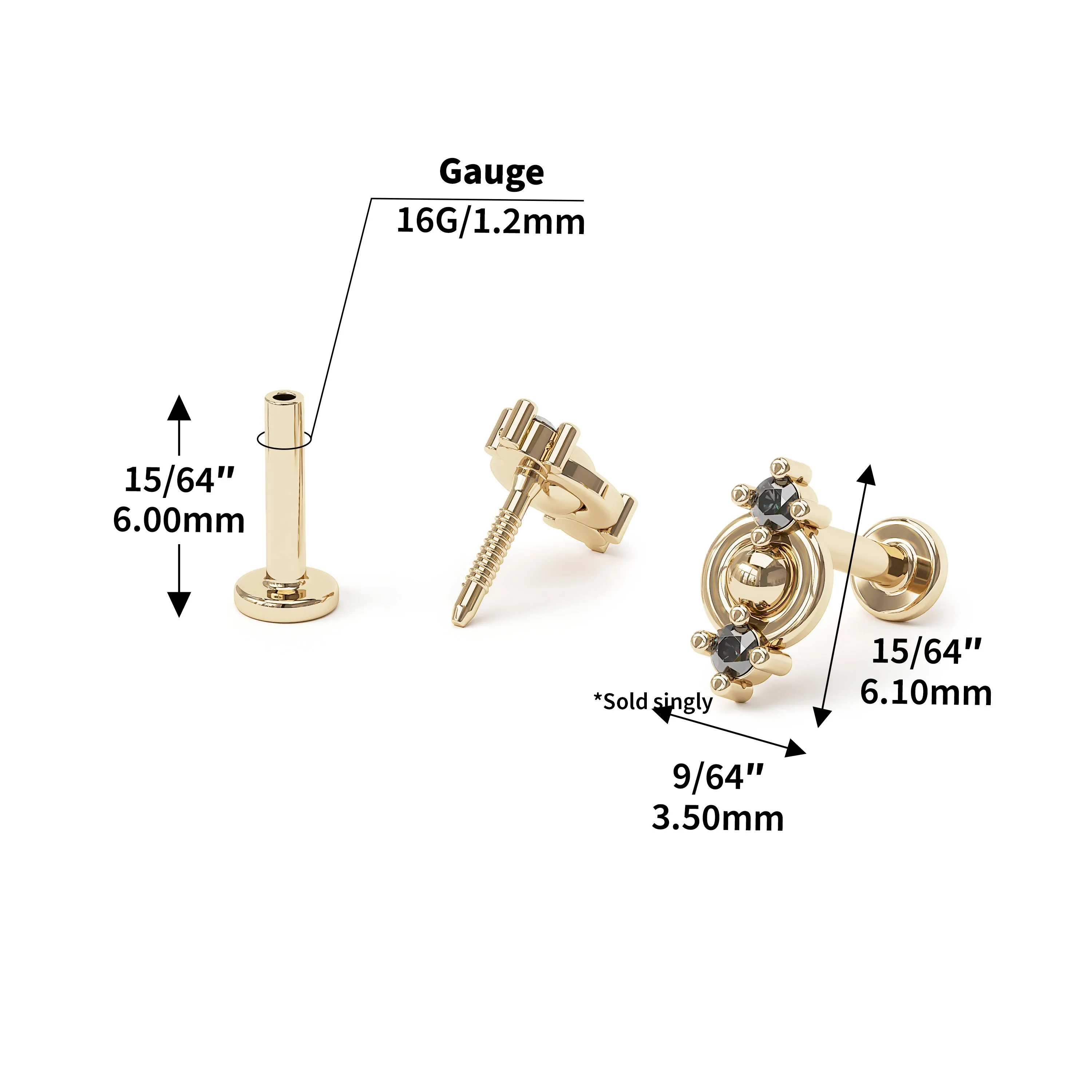 14K Gold Double Black Diamond Stud