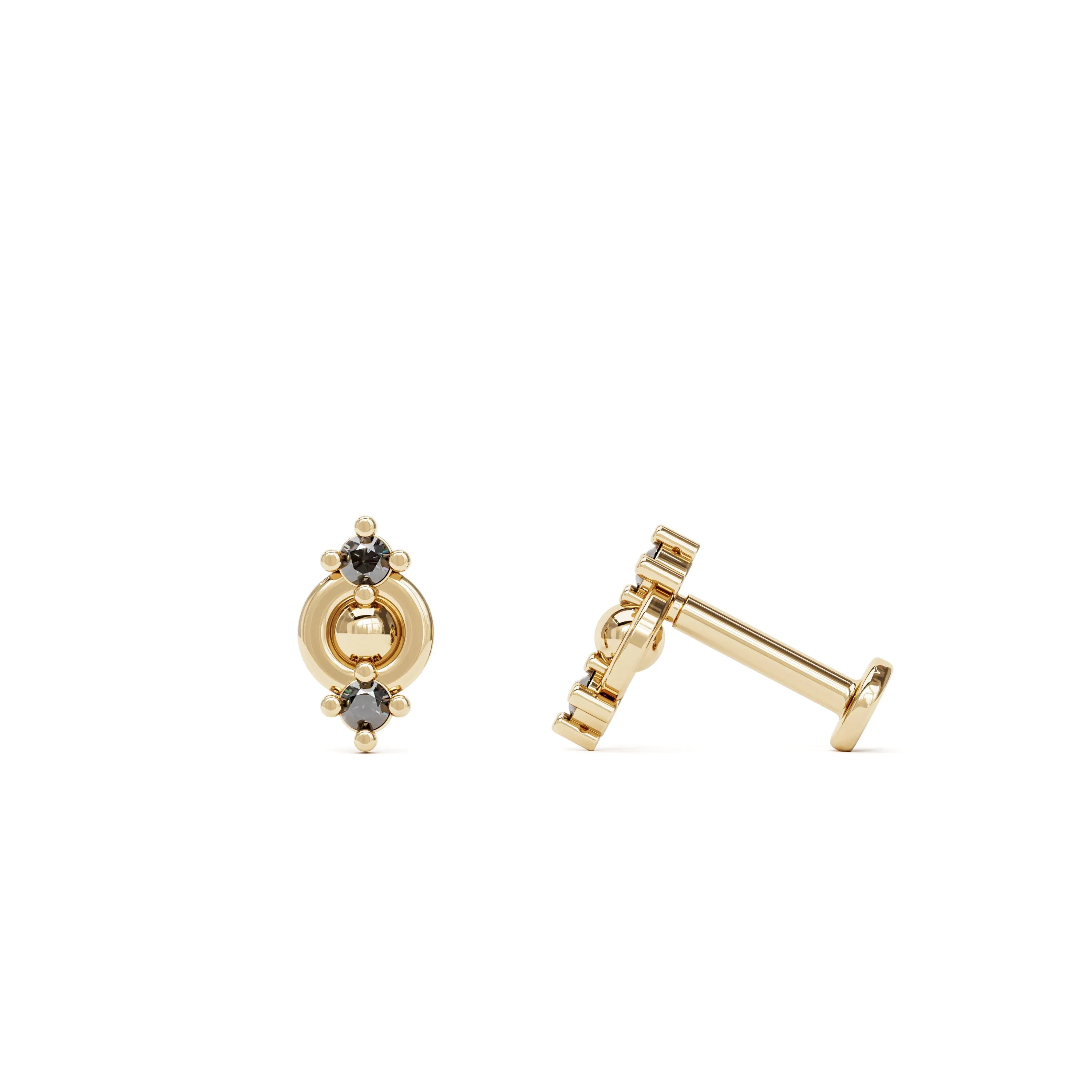 14K Gold Double Black Diamond Stud