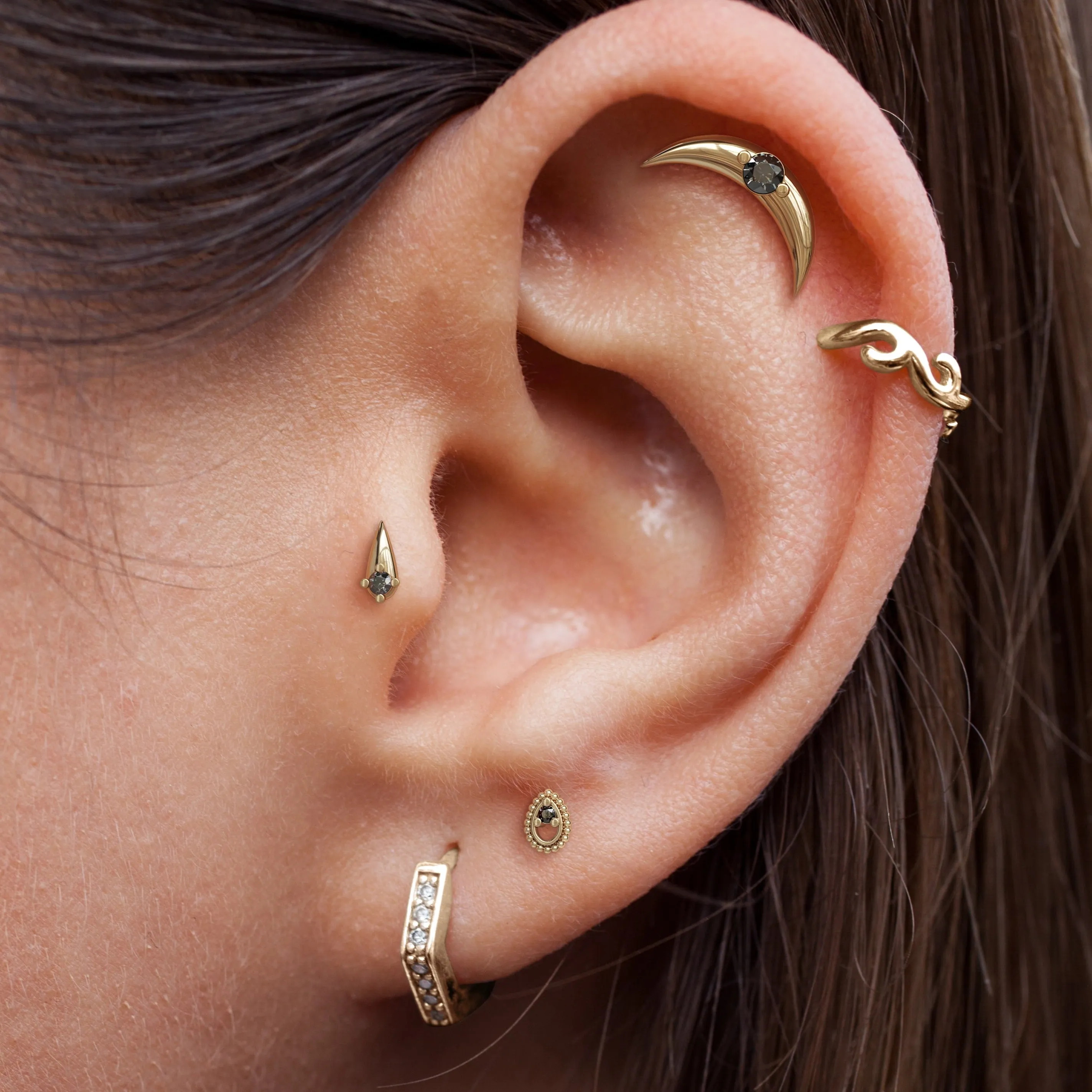 14K Gold Double Black Diamond Stud