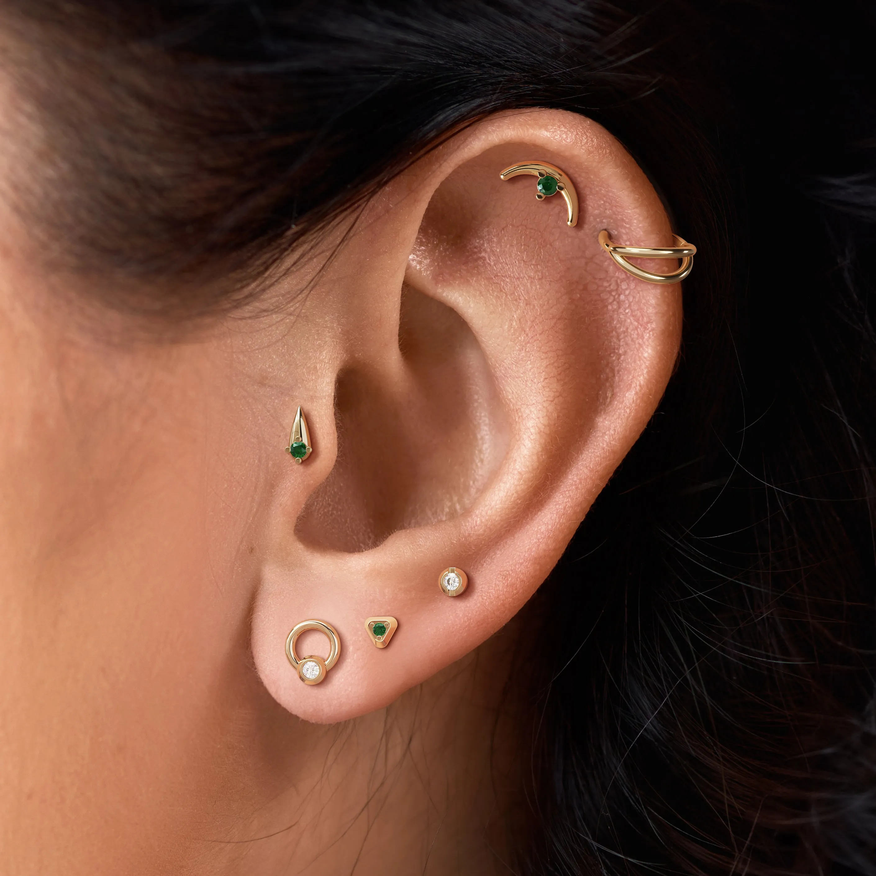 14K Gold Emerald Spike Threadless End