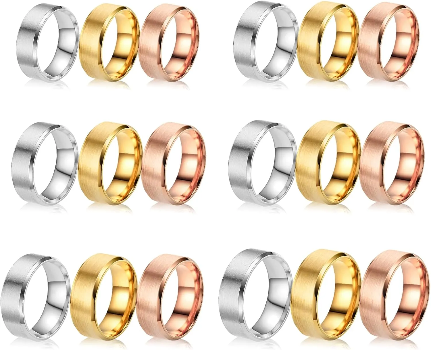 18PCS Stainless Steel Blank Core Ring 8mm Plain Inlay Finger Rings Round Solid Metal Band Size 6/7/8/9/10/11 Comfort Simple Brushed Matte Polished Silver Wedding Ring for DIY Jewelry Making (B1)