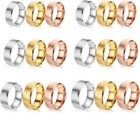18PCS Stainless Steel Blank Core Ring 8mm Plain Inlay Finger Rings Round Solid Metal Band Size 6/7/8/9/10/11 Comfort Simple Brushed Matte Polished Silver Wedding Ring for DIY Jewelry Making (B1)