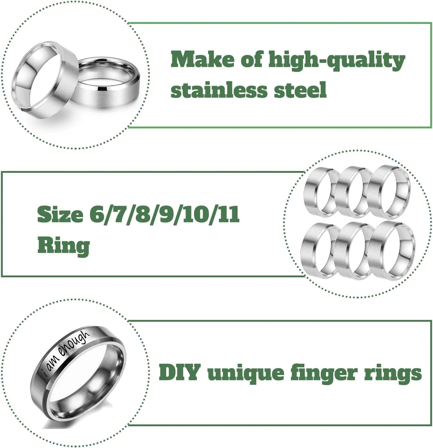18PCS Stainless Steel Blank Core Ring 8mm Plain Inlay Finger Rings Round Solid Metal Band Size 6/7/8/9/10/11 Comfort Simple Brushed Matte Polished Silver Wedding Ring for DIY Jewelry Making (B1)