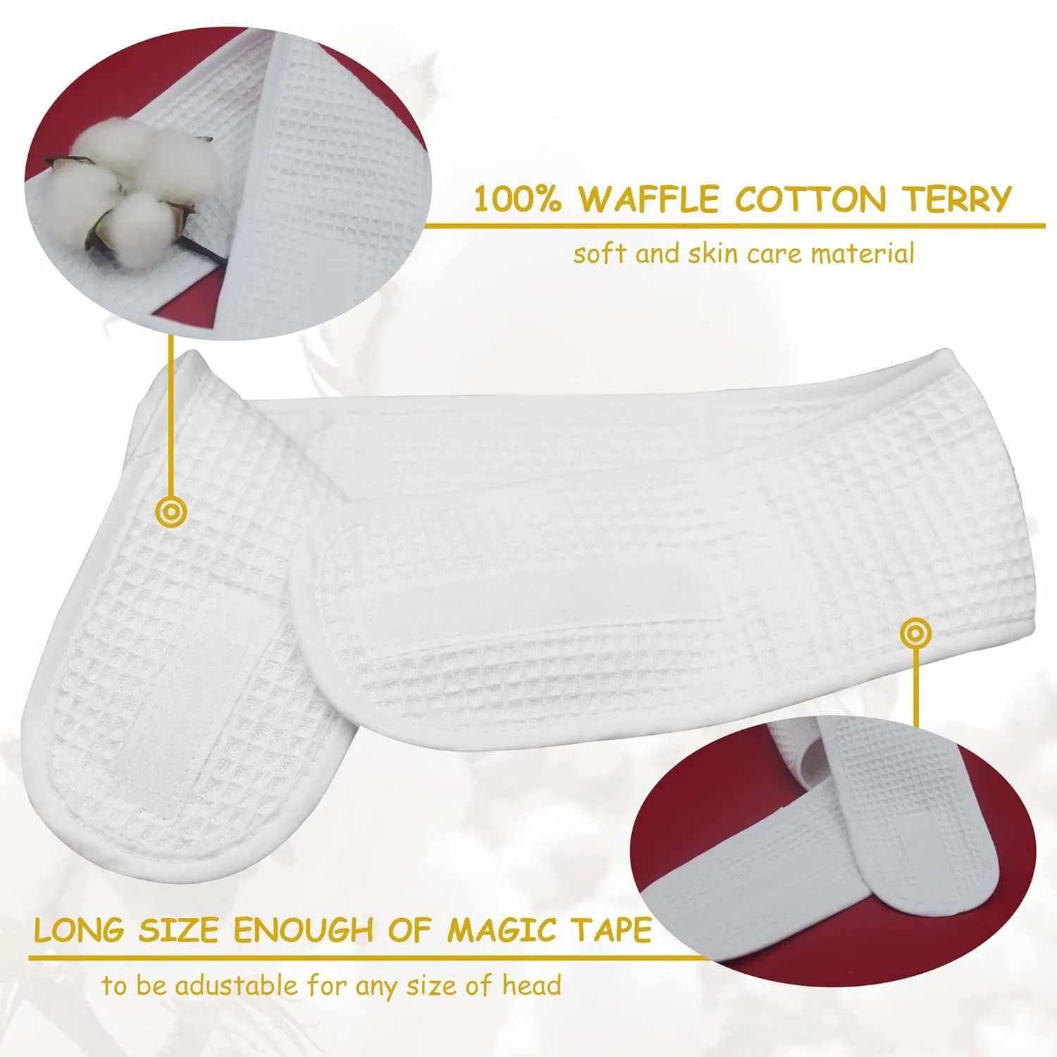 (3 Pack Adjustable Facial Makeup Headband with Magic Tape Pure Natural Terry Waffle Sweat-Absorbent Facial Spa Headband Facial Washing Shower Wrap Yoga Sports Hairband (Waffle White)