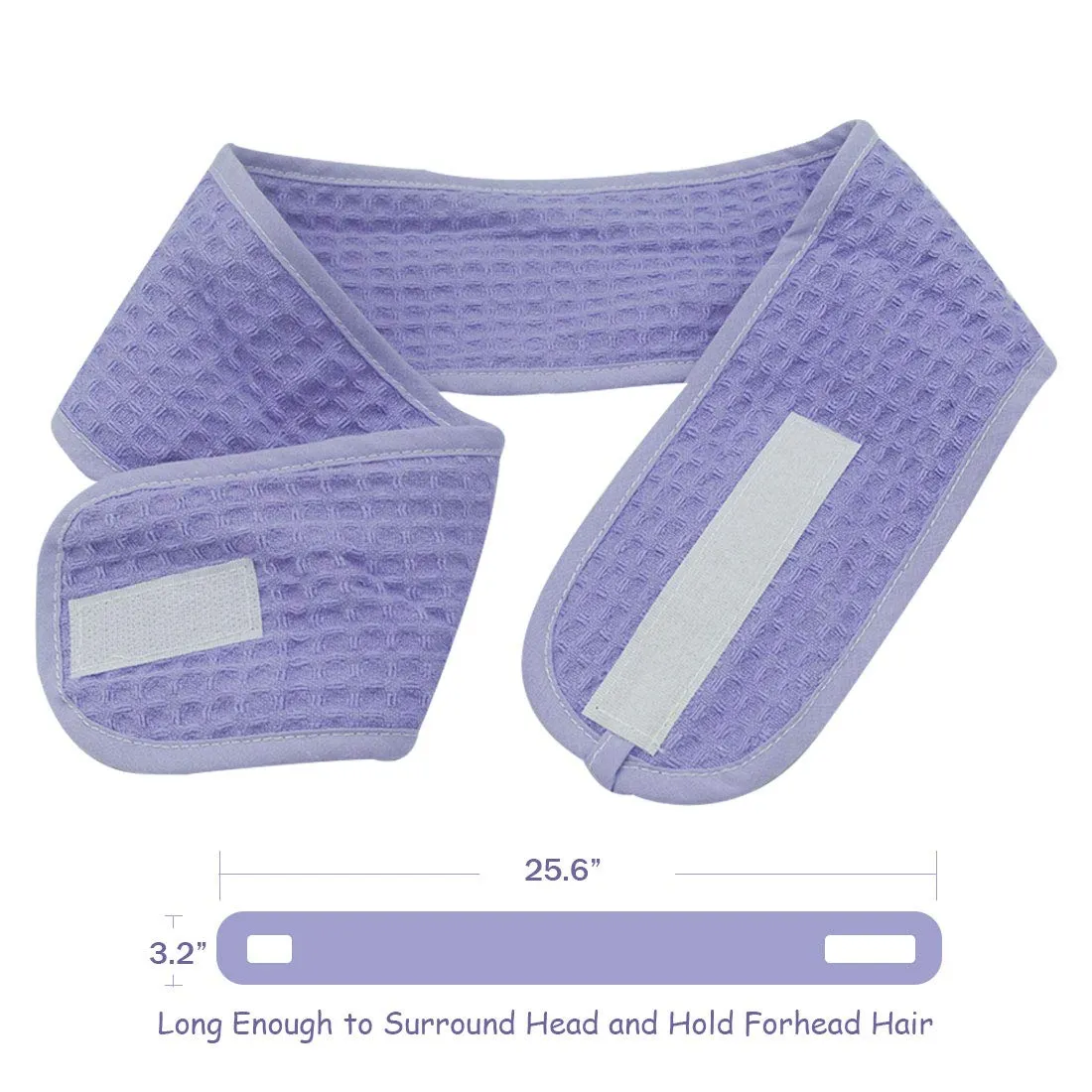 (3 Pack Adjustable Makeup Headband with Magic Tape Natural Terry Waffle Sweat-Absorbent Spa Shower Wrap Yoga Sports Hairband (Purple))