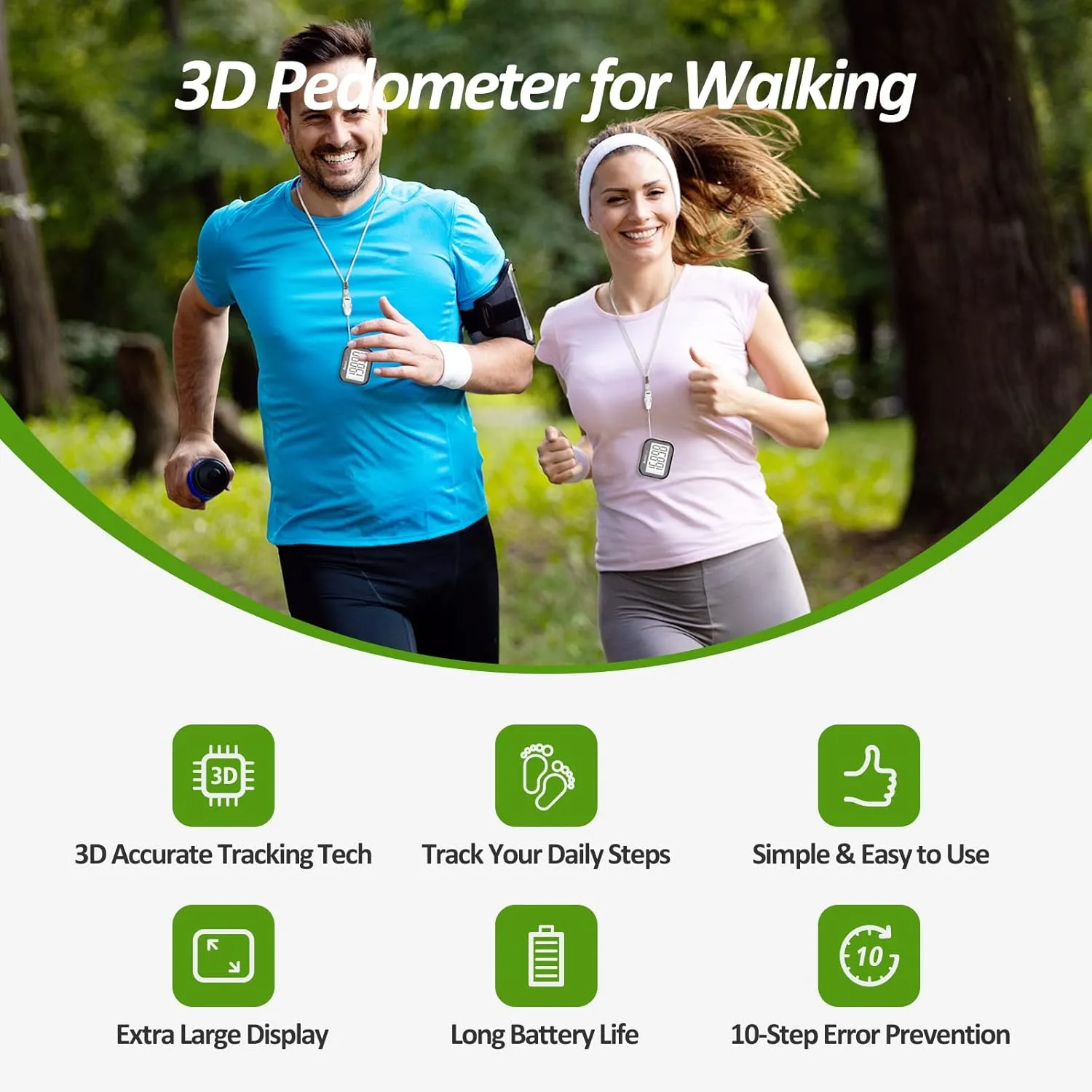3D Pedometer for Walking, Simple Step Counter for Walking with Removable Clip and Lanyard, Accurate Pedometers for Steps, Step Tracker with Large Display for Men Women and Kids (Black)