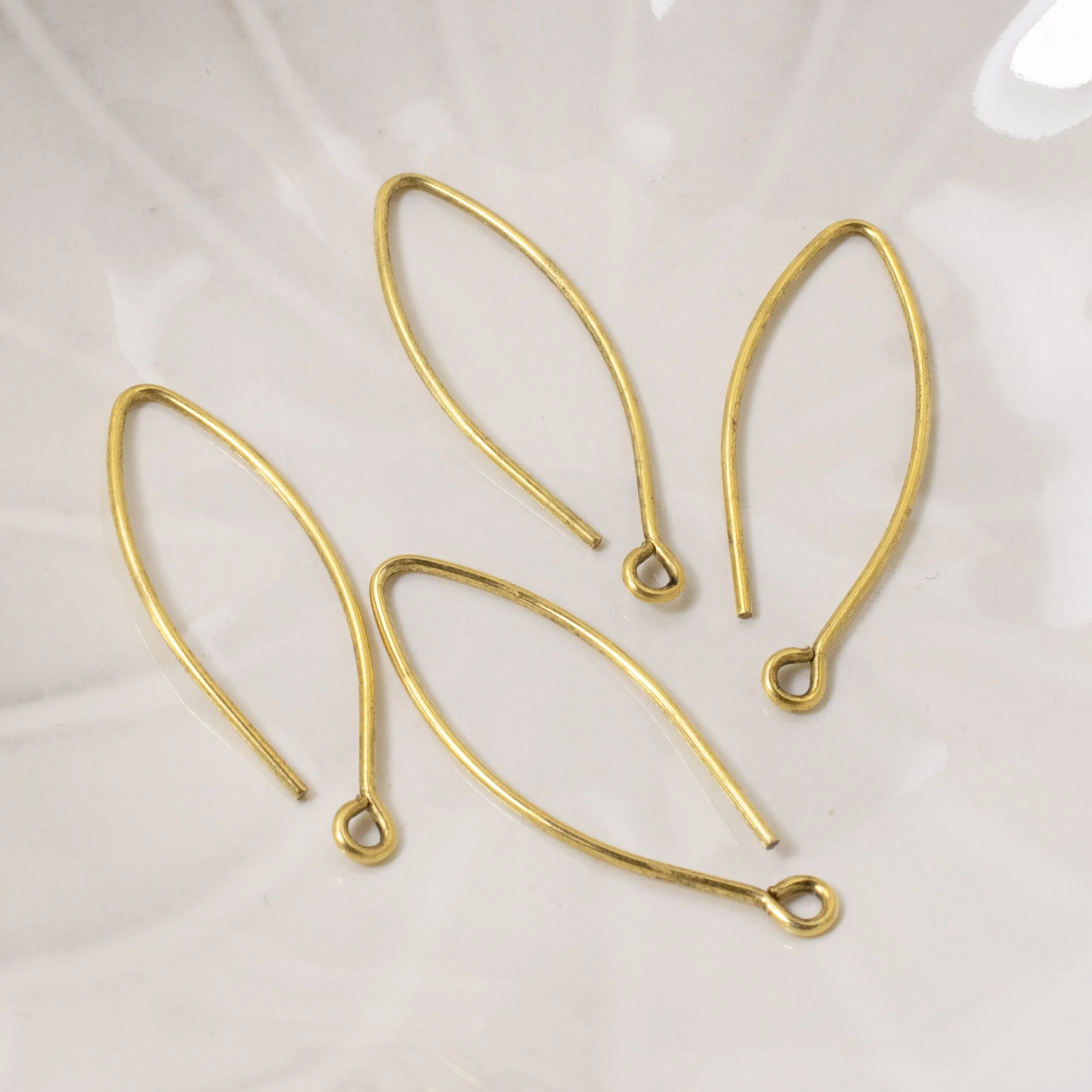 4 Gold Modern Oval Ear Wires - Minimalist DIY Earring Hooks - Nunn Design