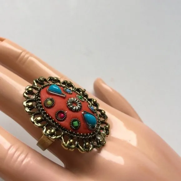 50% OFF Brand-new adjustable ring big chunky cocktail overall design red fashion jewelry