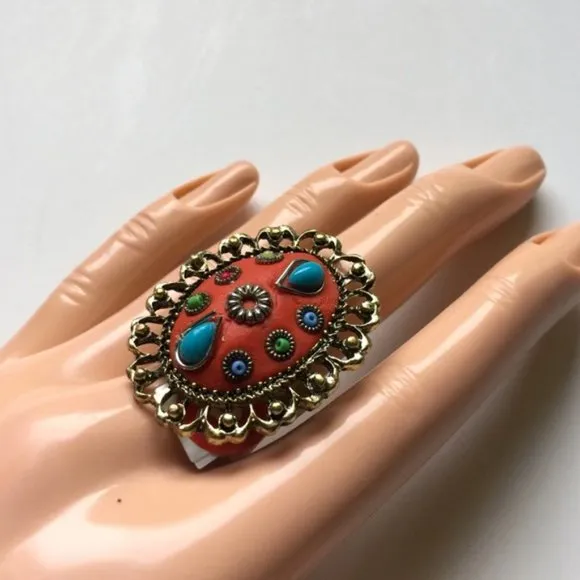 50% OFF Brand-new adjustable ring big chunky cocktail overall design red fashion jewelry