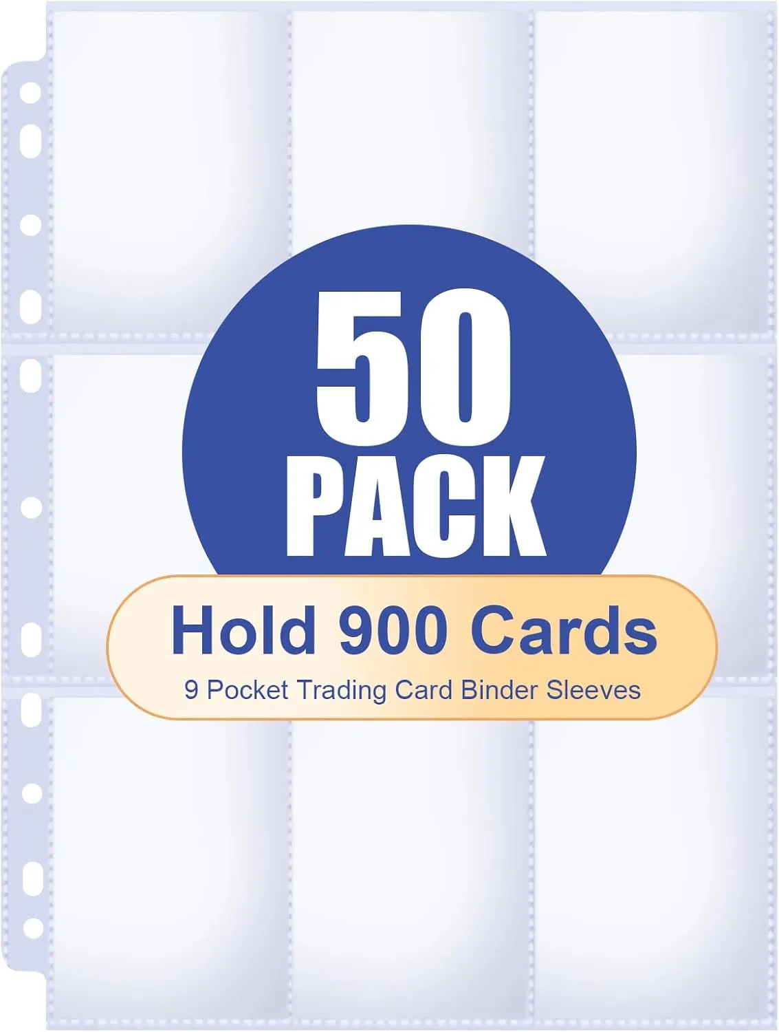 50 Pack Card Sleeves Binder Sheets, 9 Pocket Trading Card Binder Sleeves for 3 Ring Binder, Baseball Cards Sleeves Holds 900 Cards Fit for Baseball, Football, Game, Kpop Cards