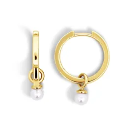 9ct Yellow Gold Huggies With Freshwater Pearl Drop