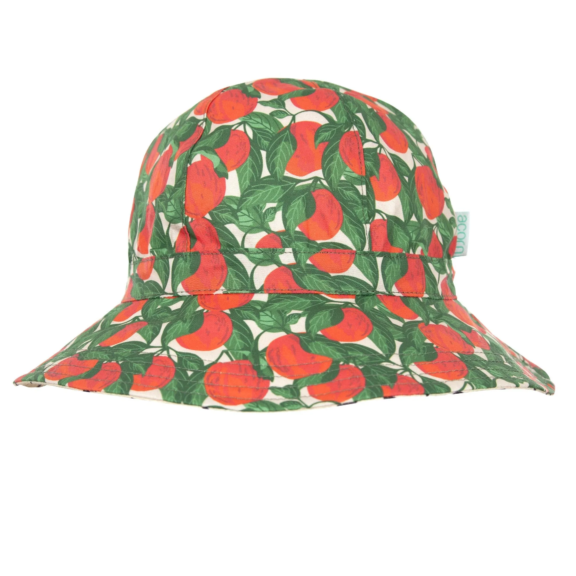 ACORN KIDS - APPLES WIDE BRIM SUNHAT: RED, GREEN AND NATURAL