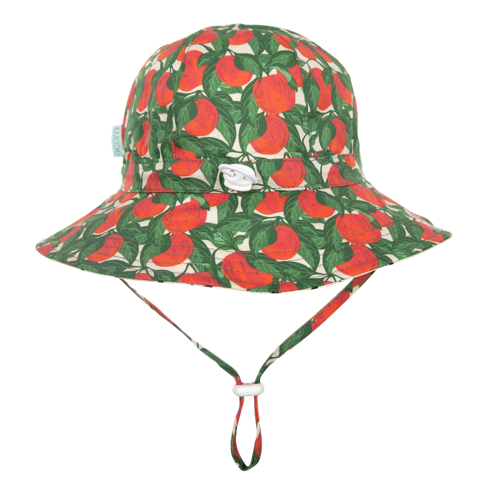 ACORN KIDS - APPLES WIDE BRIM SUNHAT: RED, GREEN AND NATURAL