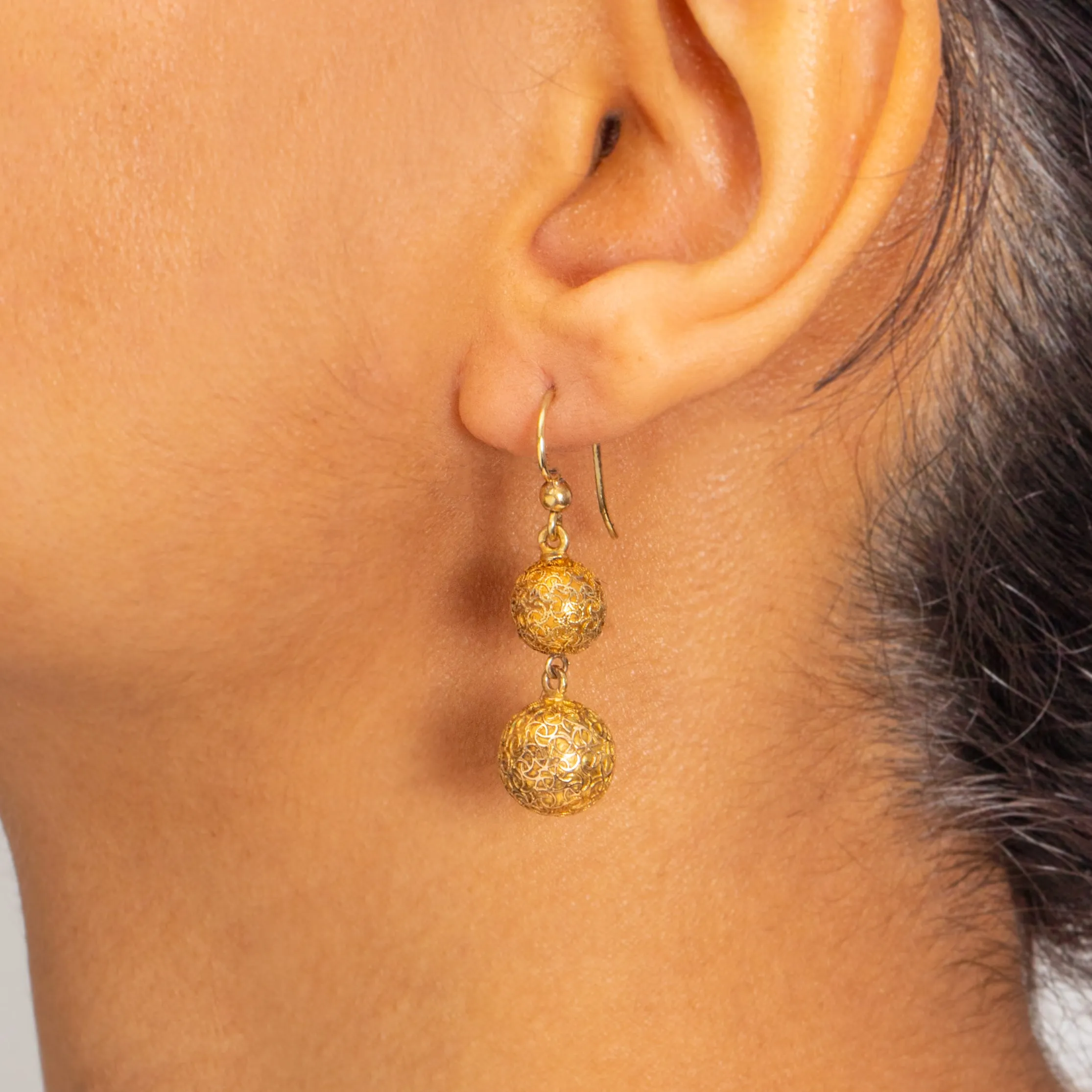 Antique 15ct Gold Decorative Ball Drop Earrings