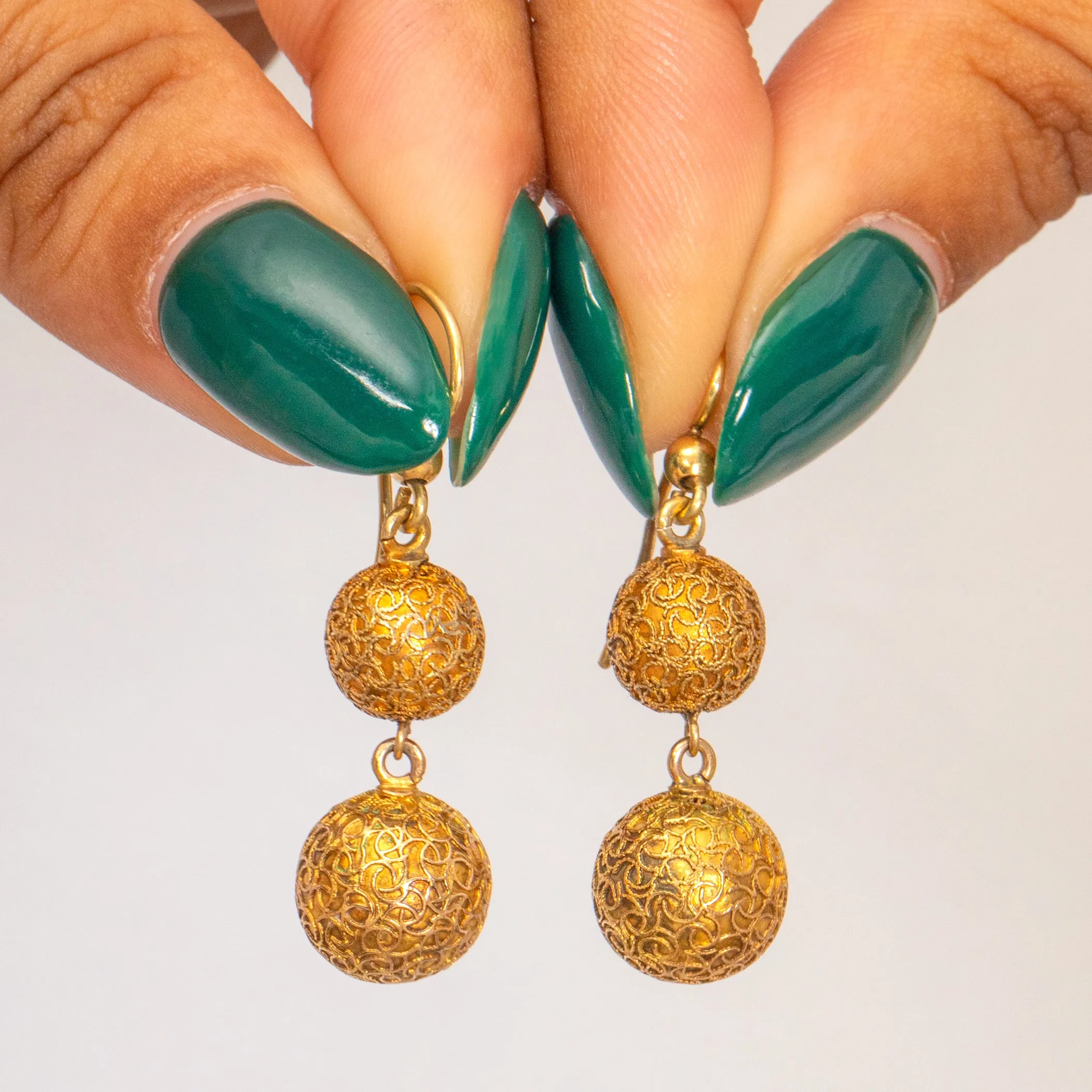 Antique 15ct Gold Decorative Ball Drop Earrings