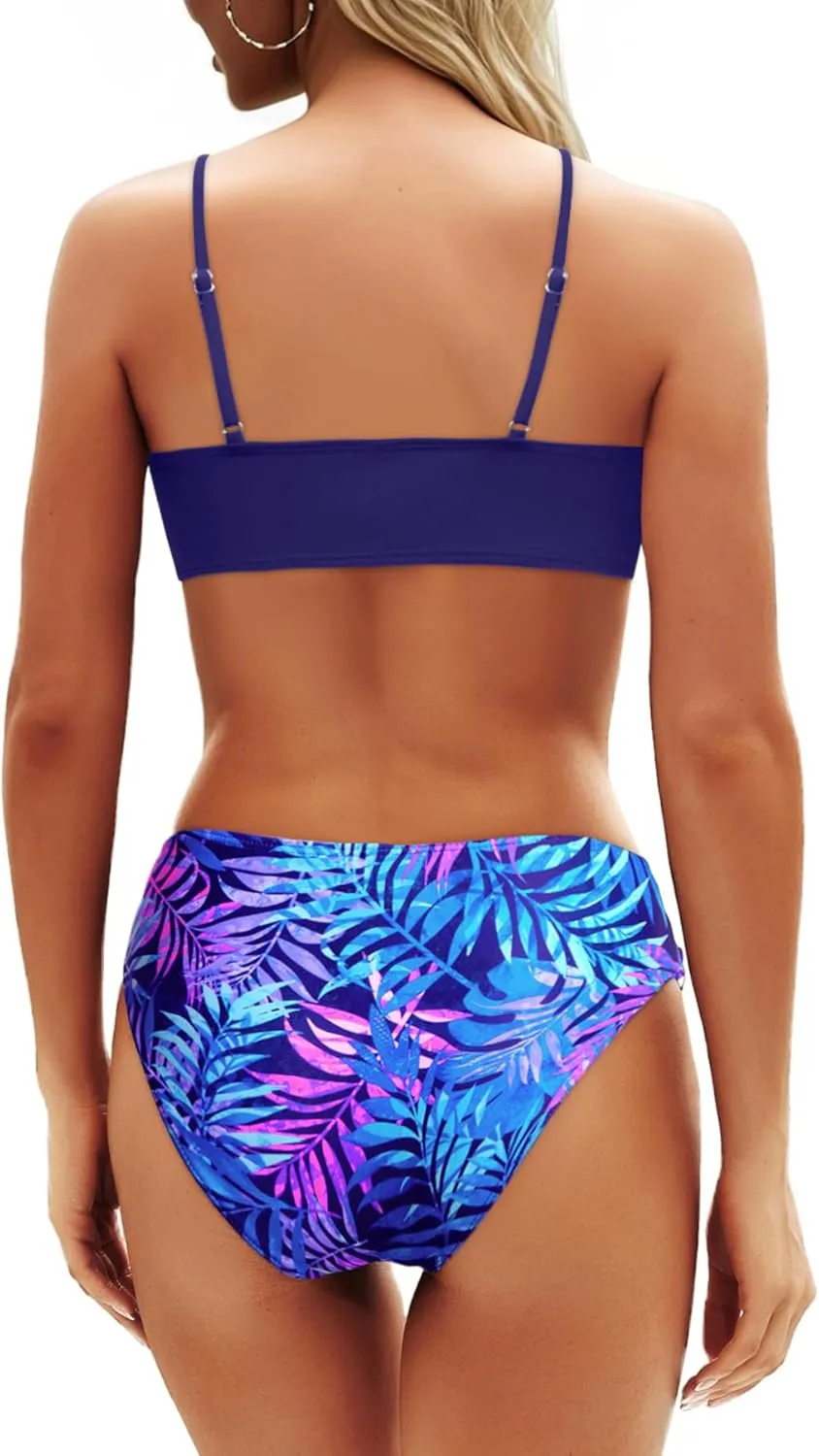 Aqua Eve Women Bikini Set - Two Piece Swimsuit Mid Rise Bathing Suit Push Up Bikini