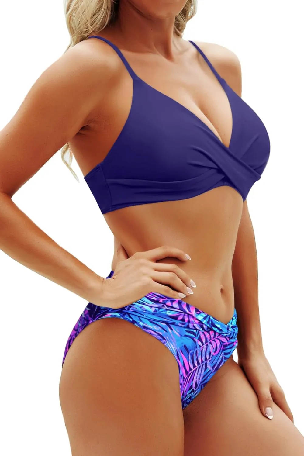 Aqua Eve Women Bikini Set - Two Piece Swimsuit Mid Rise Bathing Suit Push Up Bikini