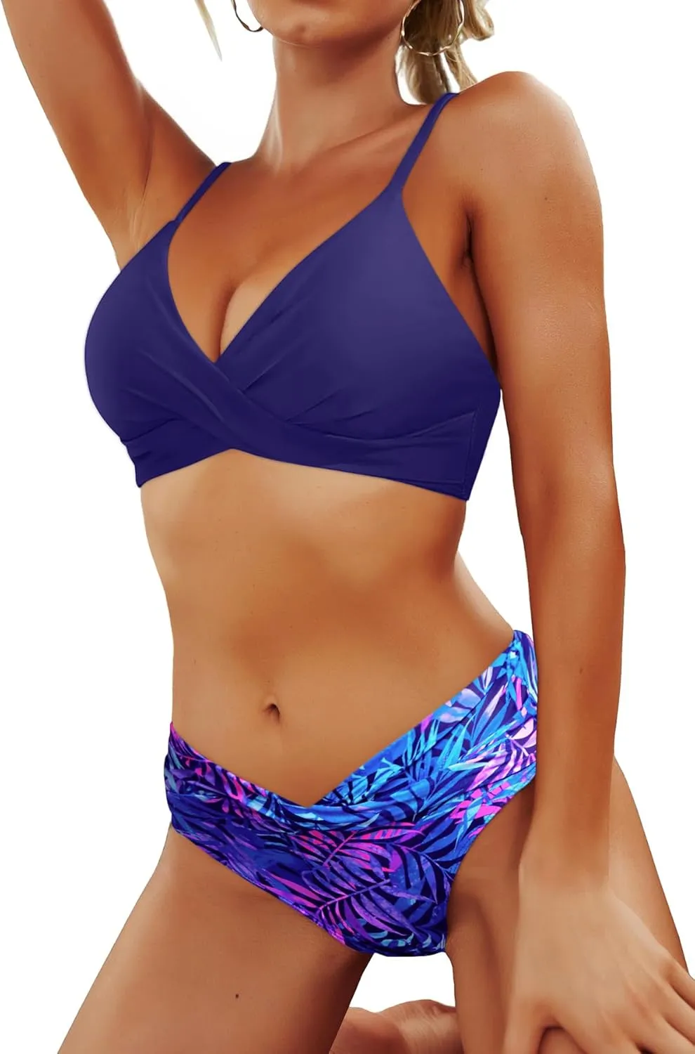 Aqua Eve Women Bikini Set - Two Piece Swimsuit Mid Rise Bathing Suit Push Up Bikini
