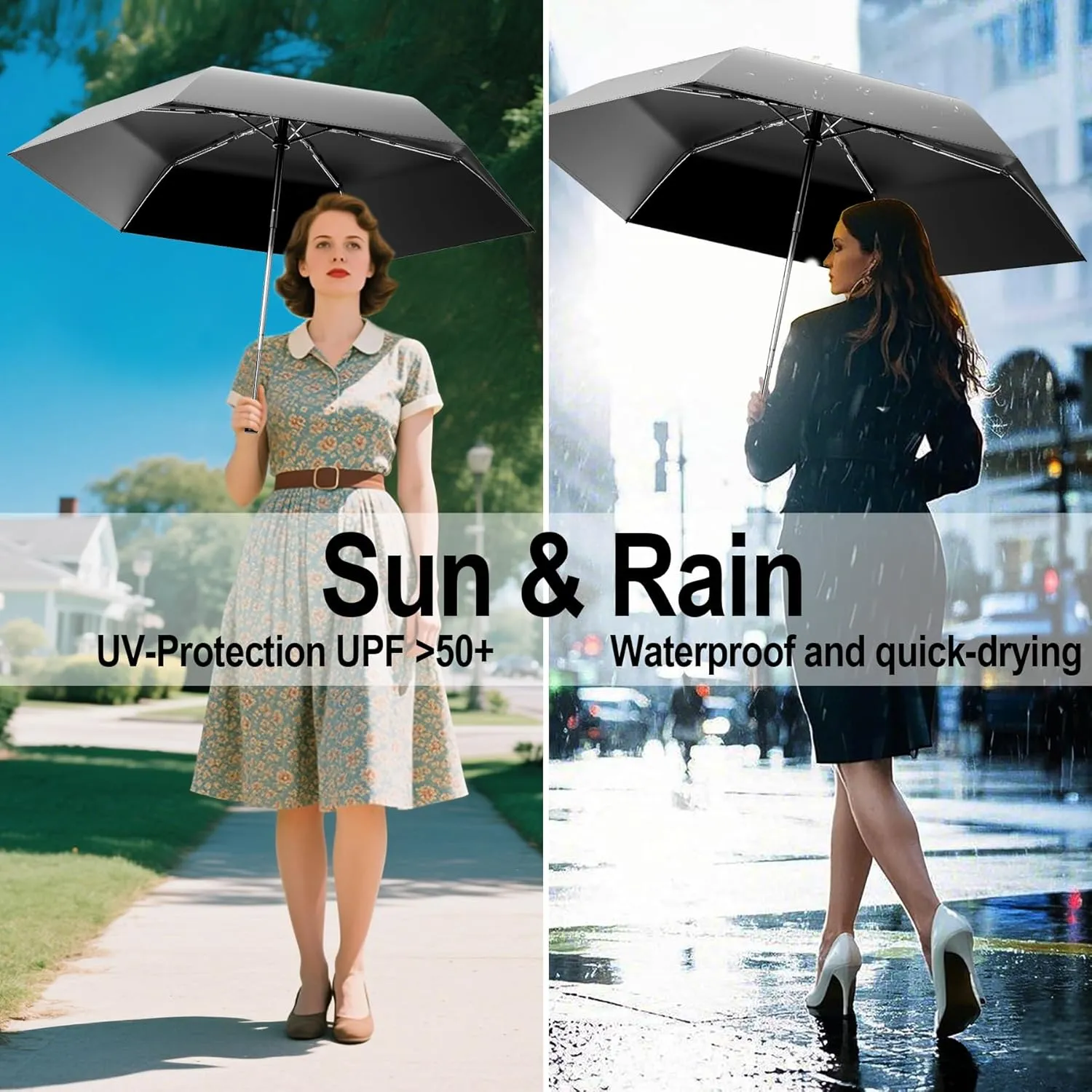 Automatic Mini Travel Windproof Folding Umbrella - UV Protection, Instant Open/Close for Rain/Sun, Small Compact Lightweight Design Fits in Tote Bag/Travel Case/Backpack for Commute,Women&Men
