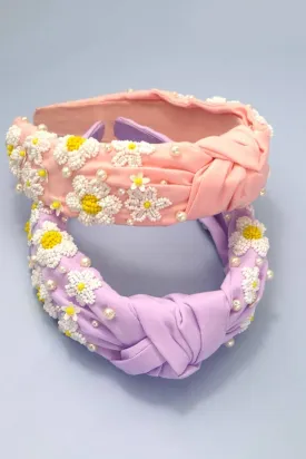 Beaded Daisy Knotted Headband