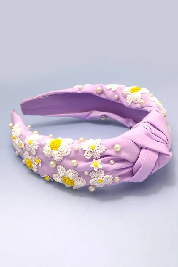 Beaded Daisy Knotted Headband