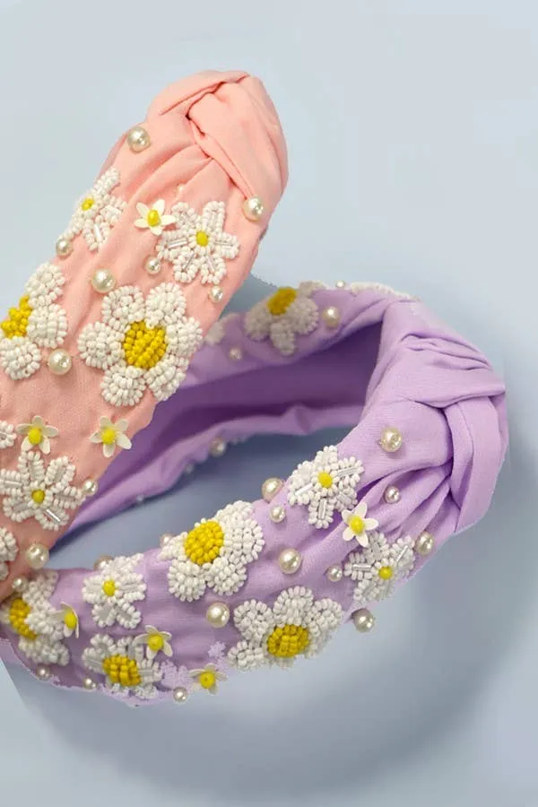 Beaded Daisy Knotted Headband