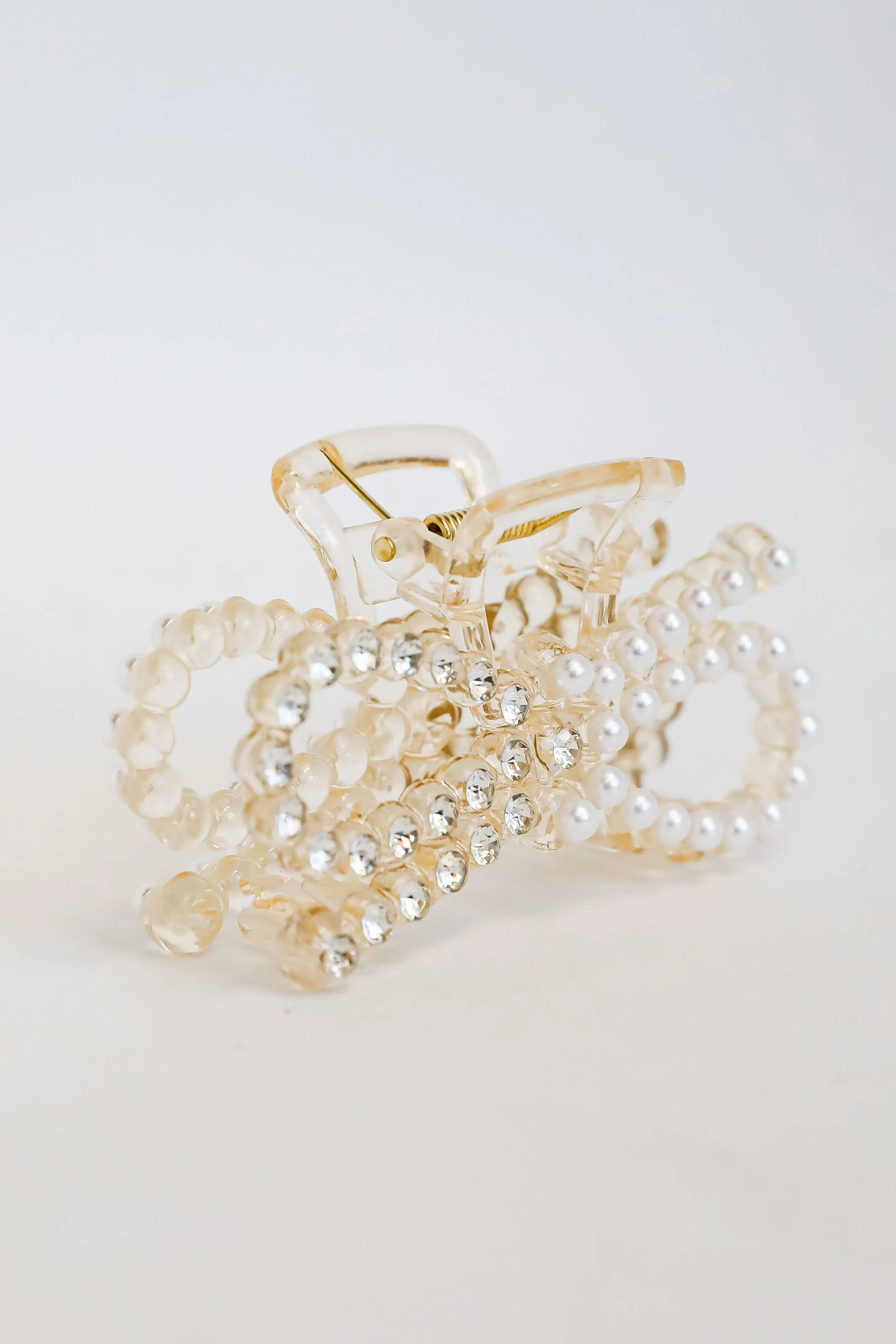 Bejeweled Beauty Rhinestone   Pearl Bow Claw Hair Clip