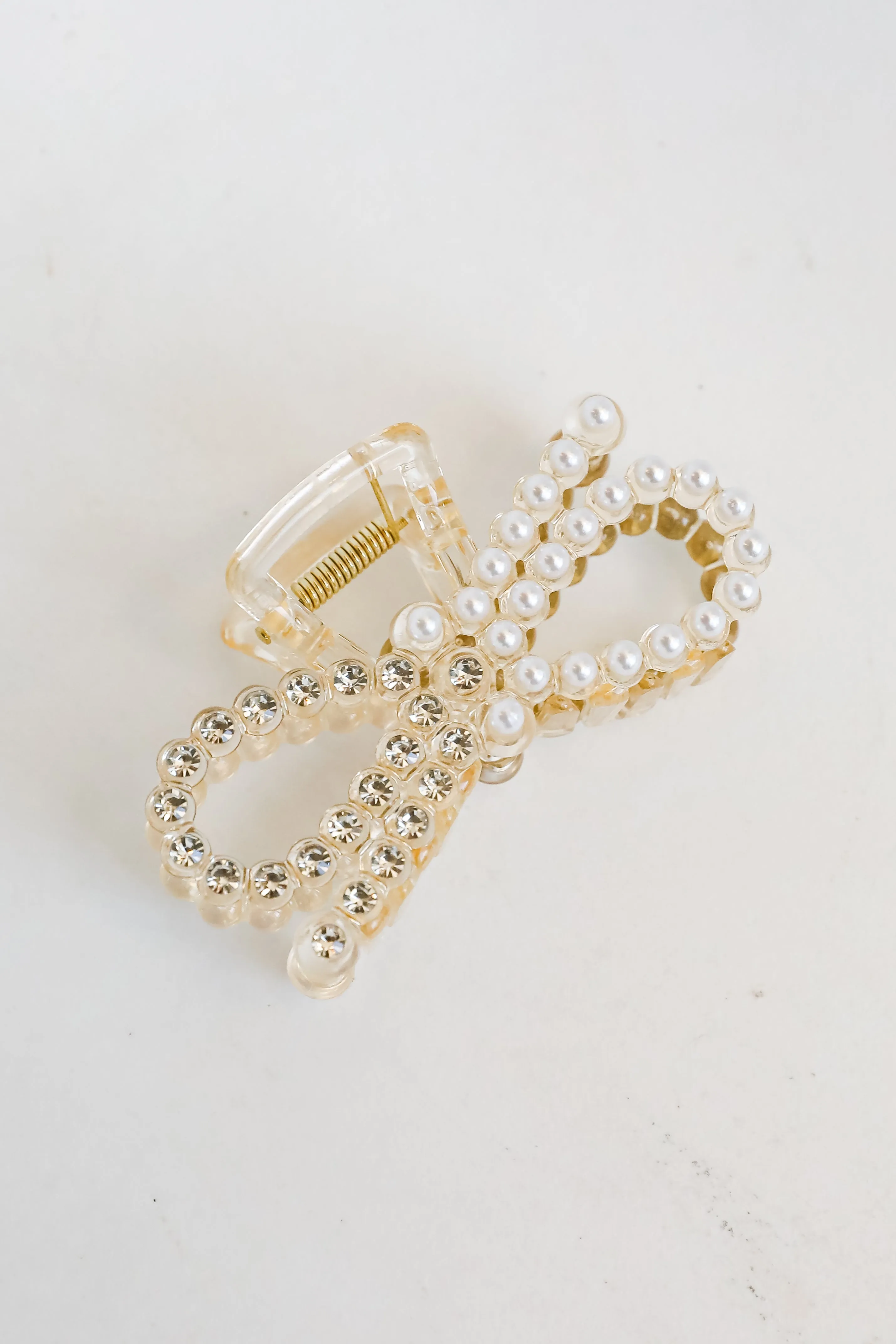 Bejeweled Beauty Rhinestone   Pearl Bow Claw Hair Clip