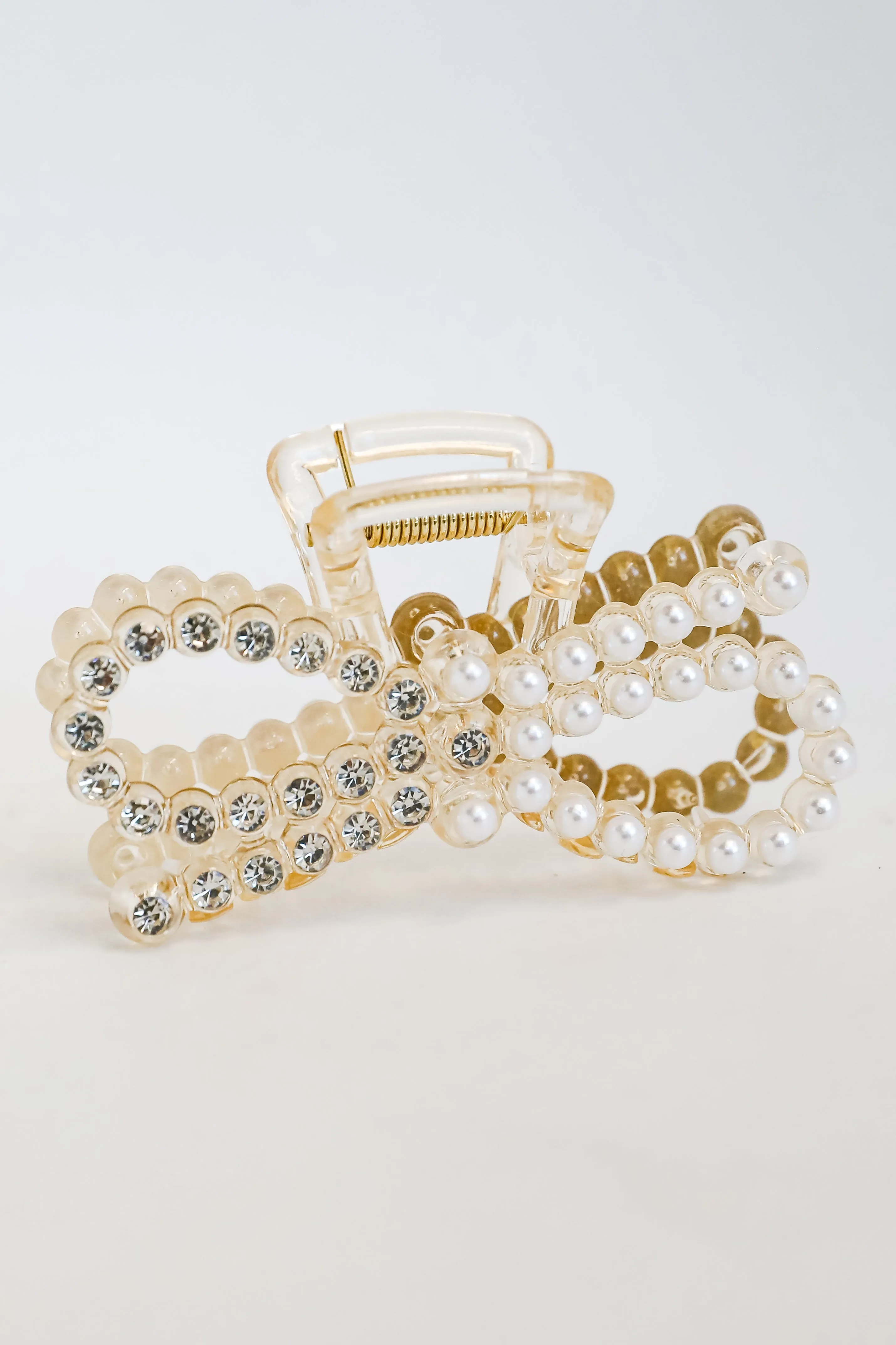 Bejeweled Beauty Rhinestone   Pearl Bow Claw Hair Clip