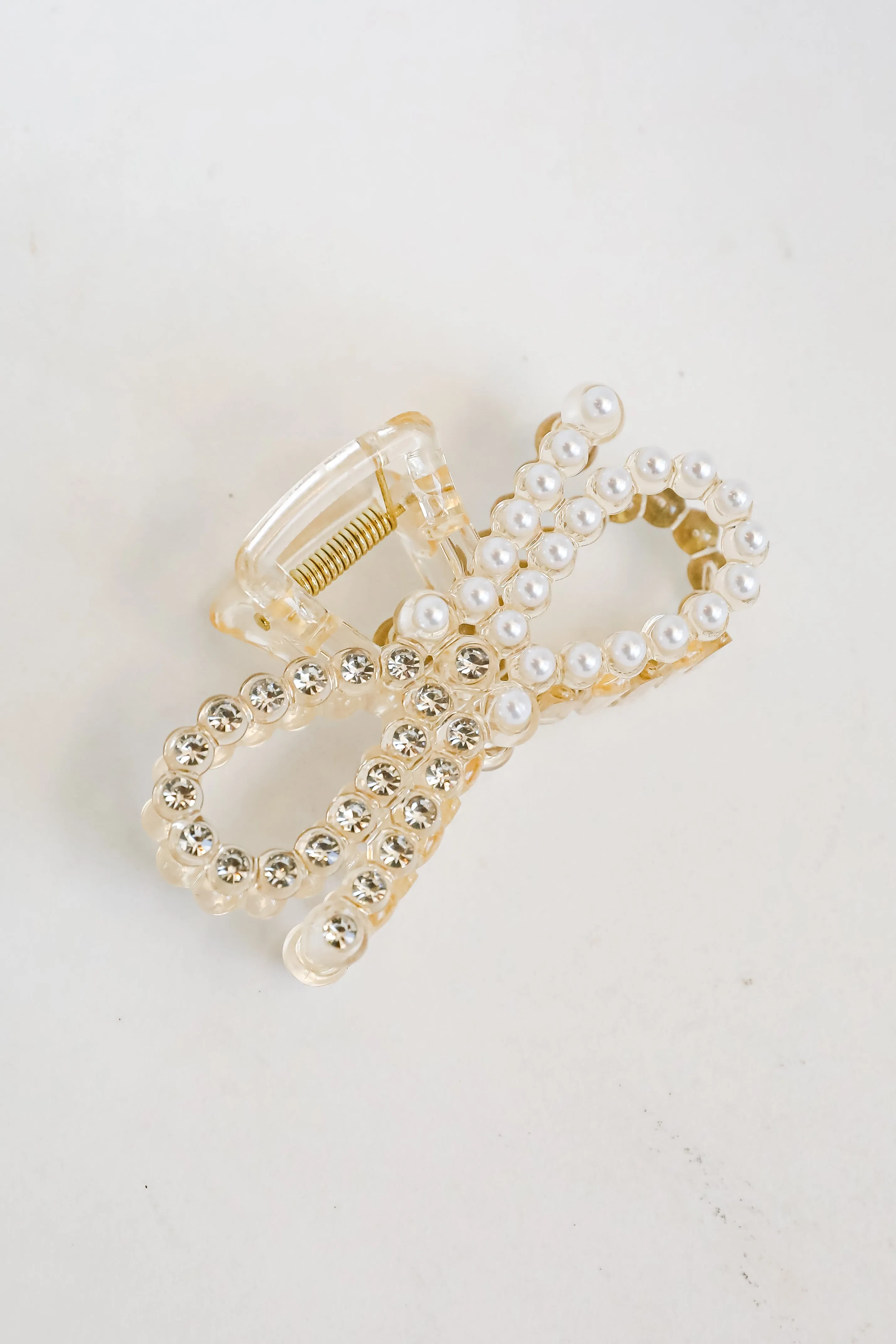 Bejeweled Beauty Rhinestone   Pearl Bow Claw Hair Clip