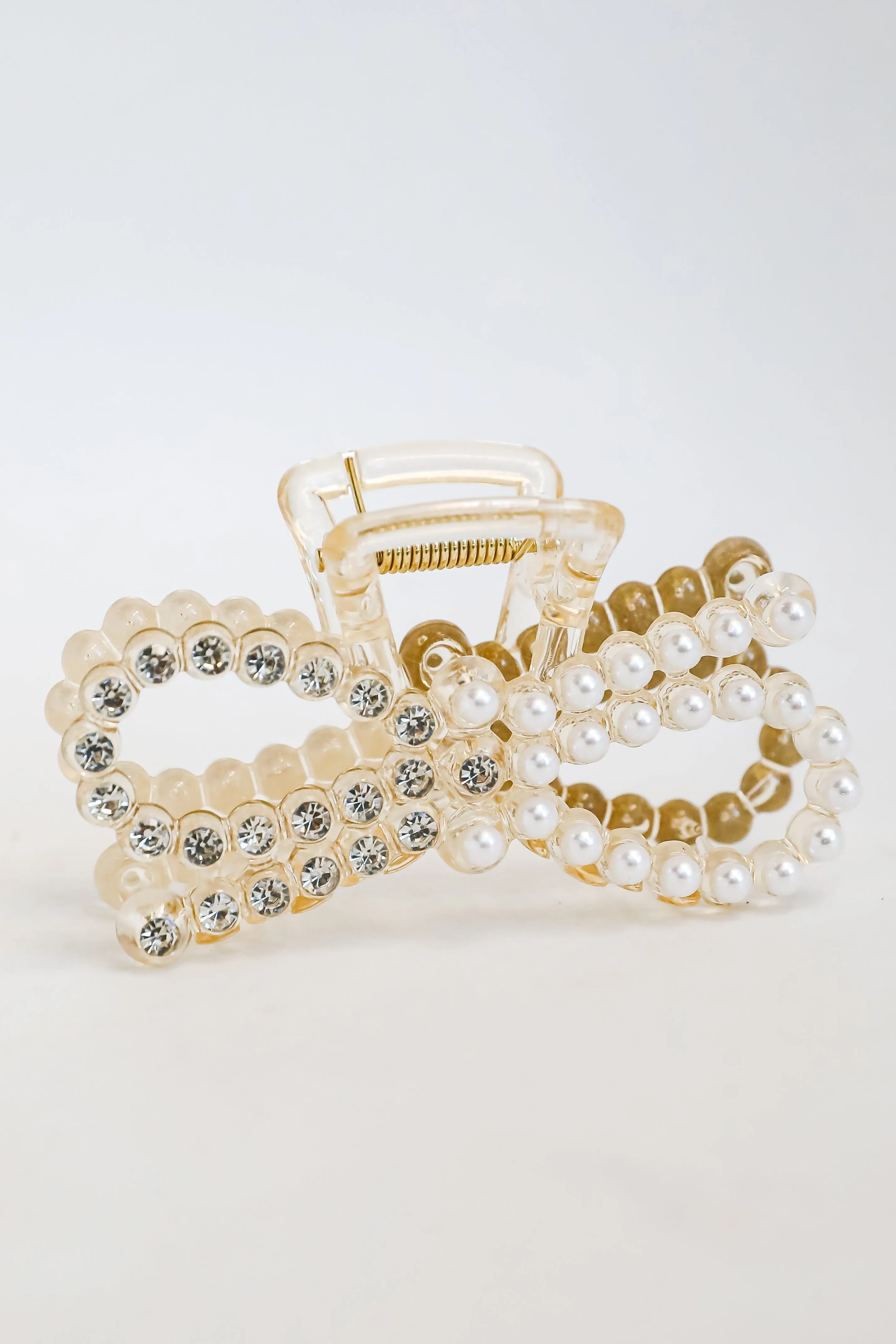 Bejeweled Beauty Rhinestone   Pearl Bow Claw Hair Clip