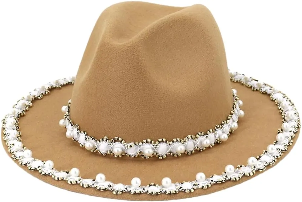 Big Pearl Fedora Hat Monochrome Ladies Fedora Hat Stage Party Photography Jazz Hat 3 56-58cm