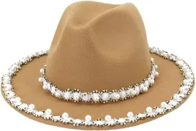 Big Pearl Fedora Hat Monochrome Ladies Fedora Hat Stage Party Photography Jazz Hat 3 56-58cm