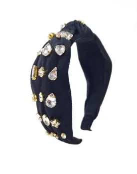 Black Velvet Knotted Headband With Jewels