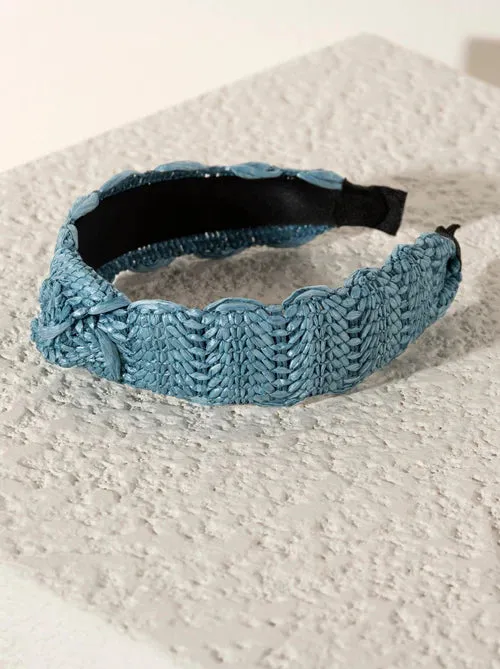Blue Knotted Straw Headband