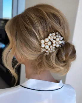 Bridal headpiece - clustered pearl floral side comb - Milan side Comb by Kezani