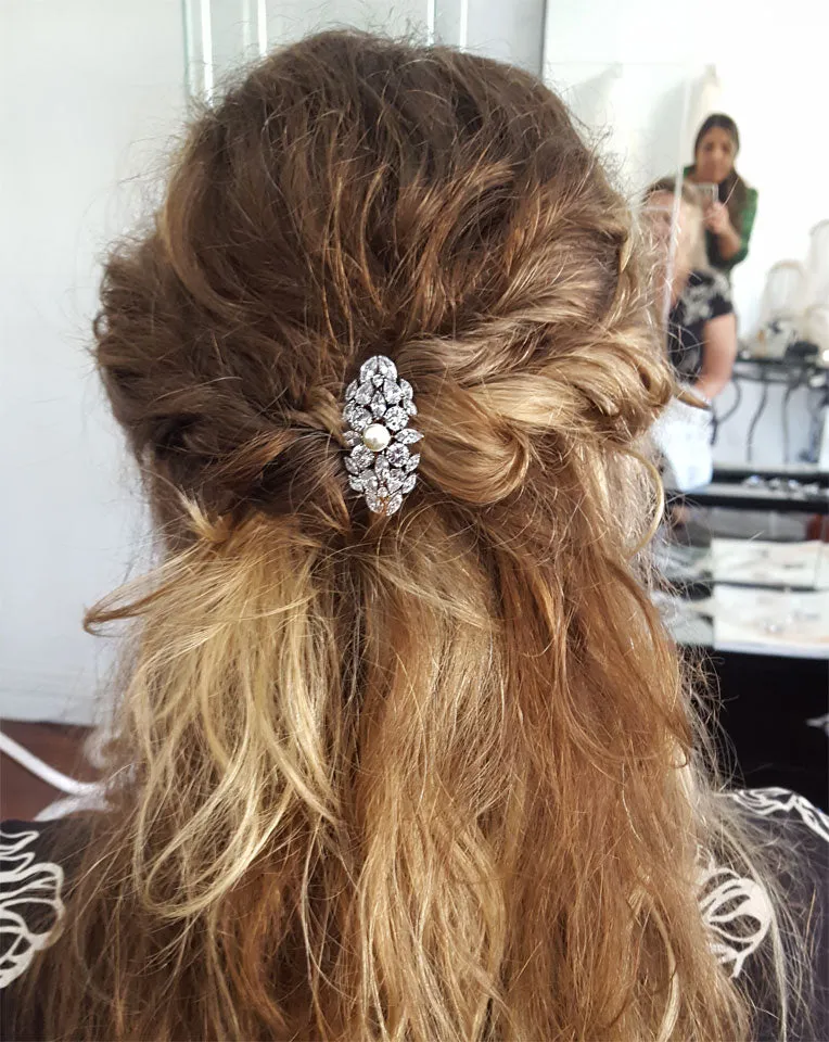 Bridal headpiece - crystal cluster brooch side comb - Johnny B Collection at Kezani