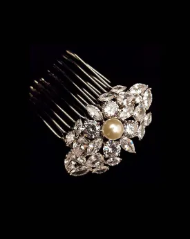 Bridal headpiece - crystal cluster brooch side comb - Johnny B Collection at Kezani
