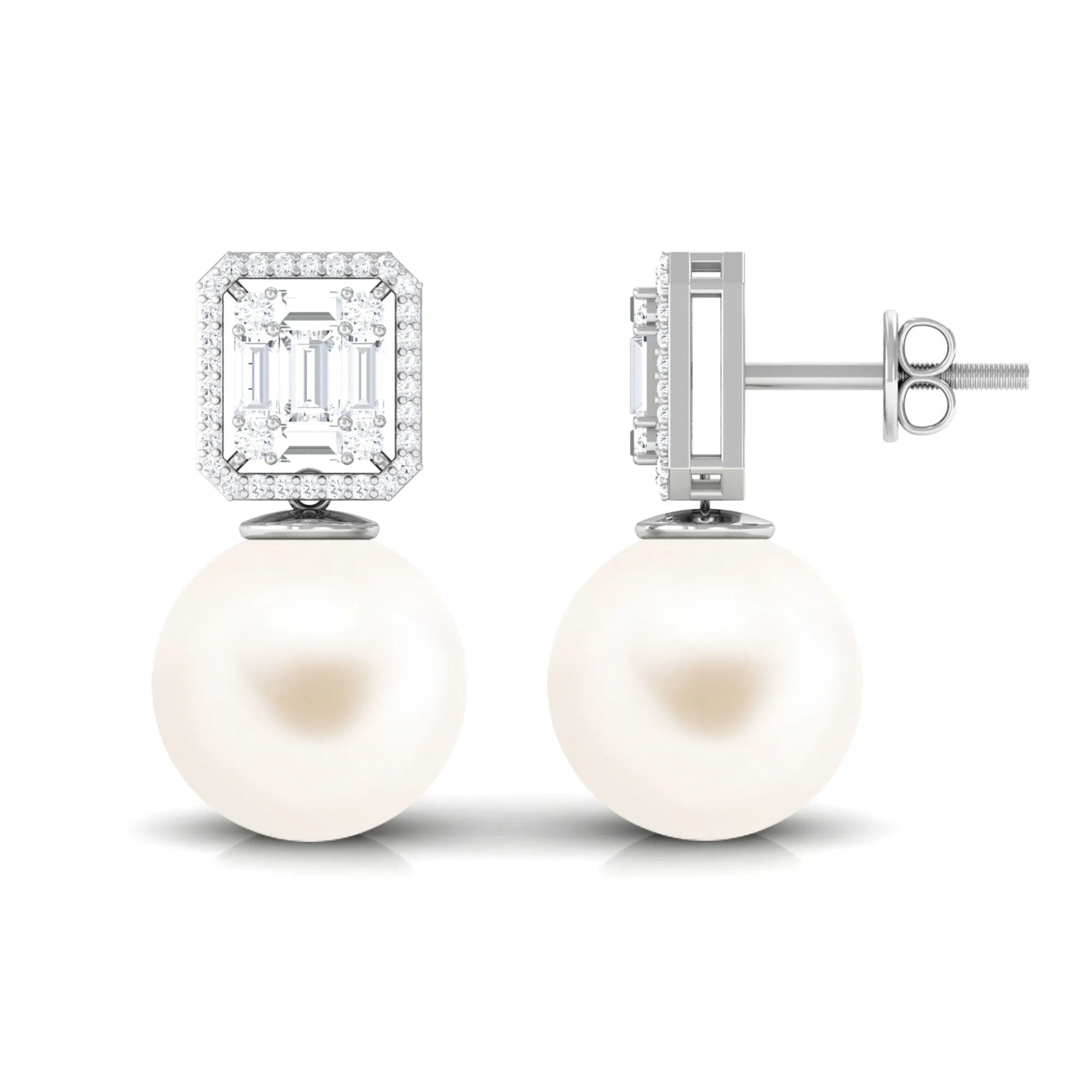 Classic Freshwater Pearl Drop Earrings with Diamond