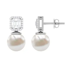 Classic Freshwater Pearl Drop Earrings with Diamond