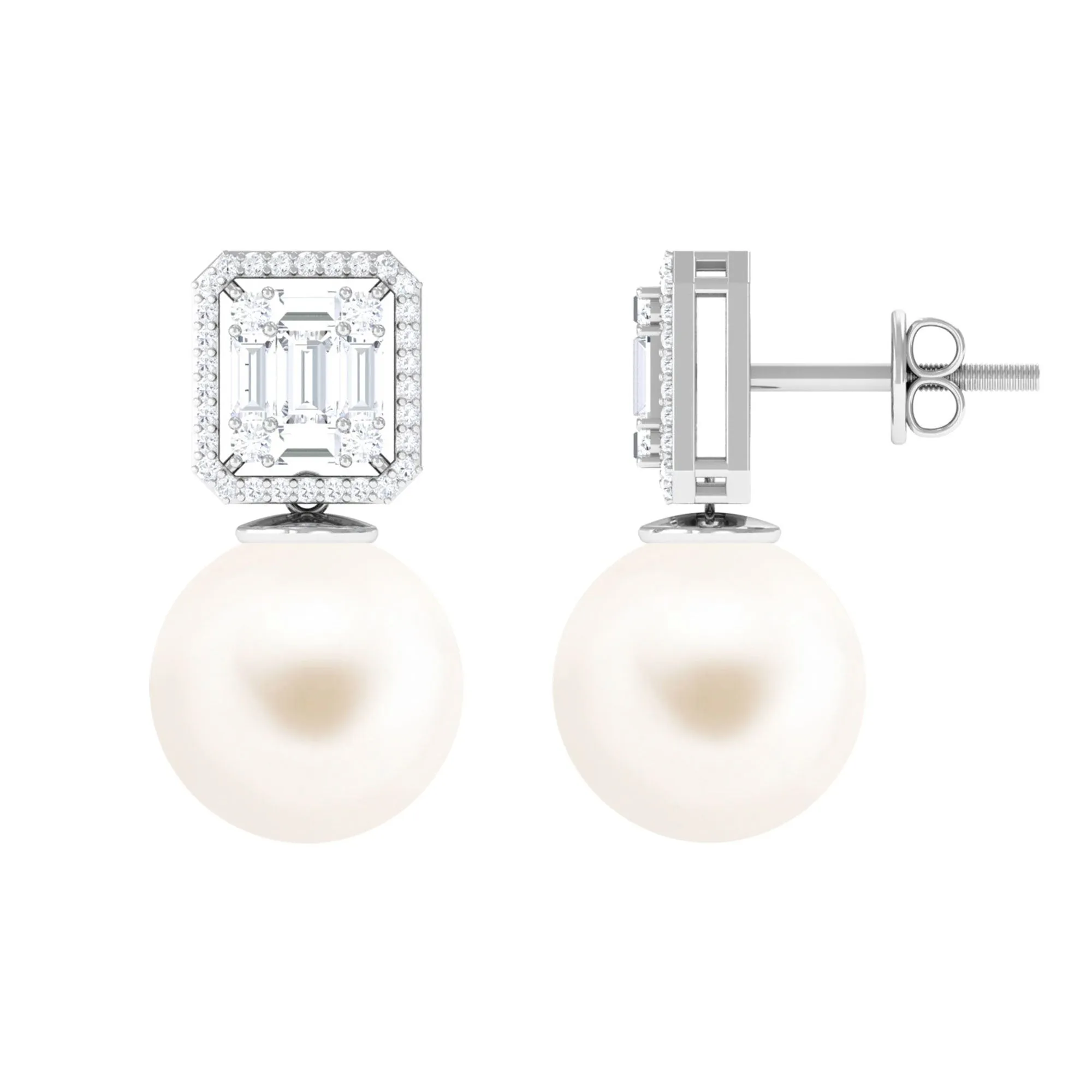 Classic Freshwater Pearl Drop Earrings with Diamond
