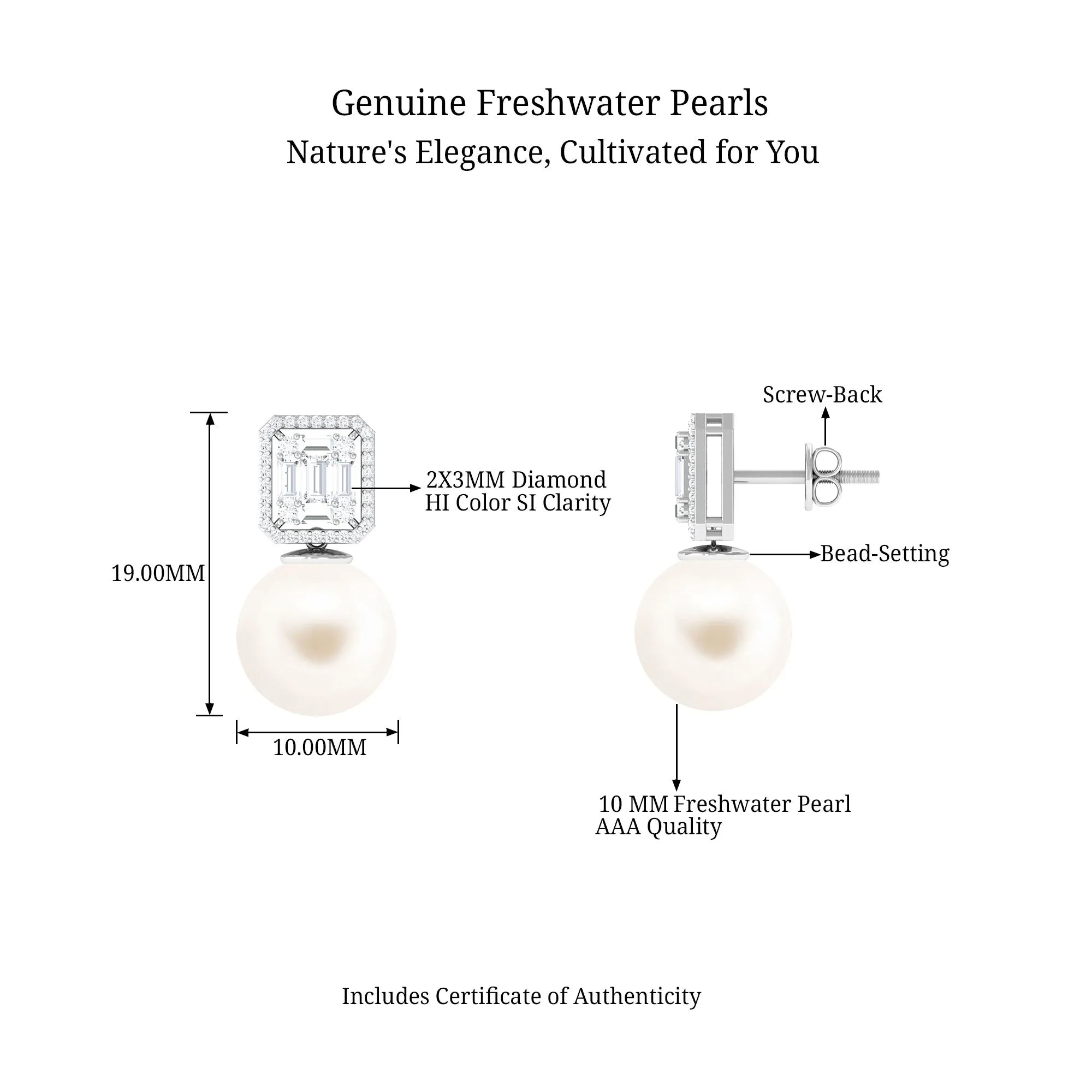 Classic Freshwater Pearl Drop Earrings with Diamond