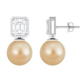 Classic South Sea Pearl Drop Earrings with Diamond
