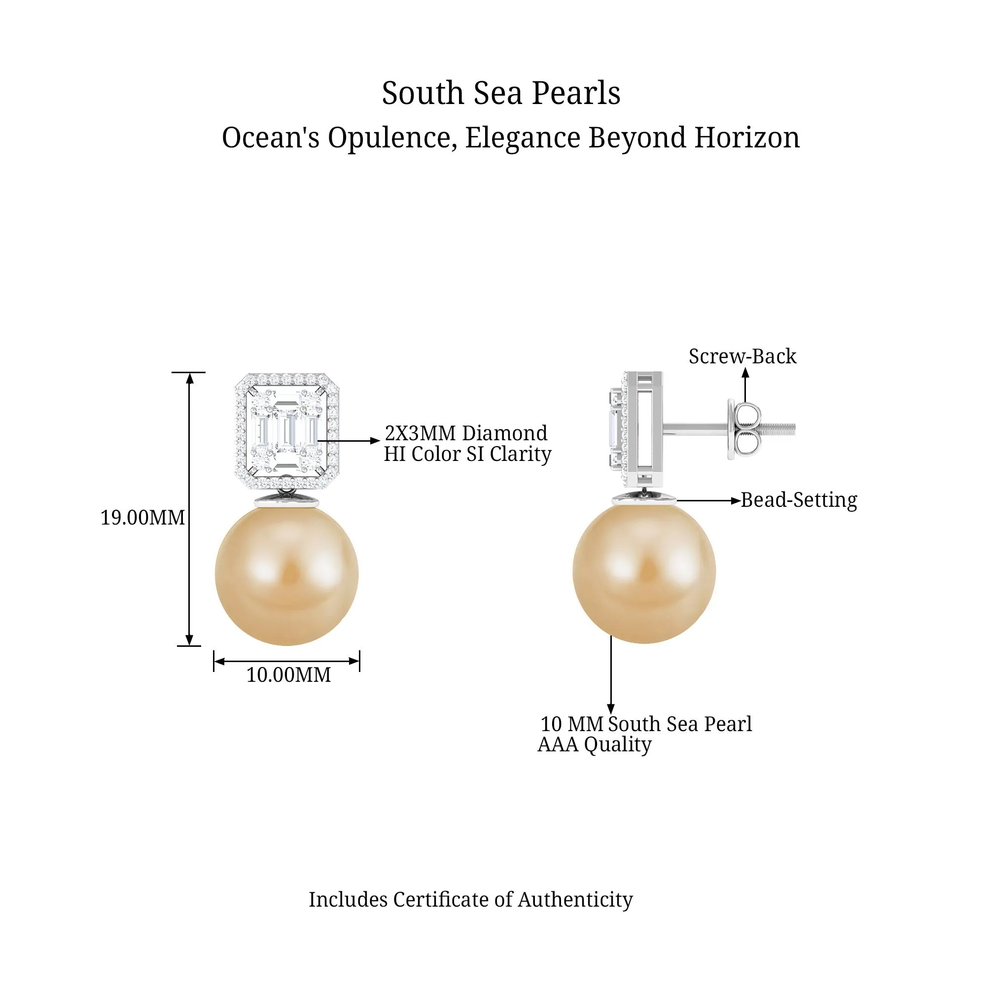 Classic South Sea Pearl Drop Earrings with Diamond