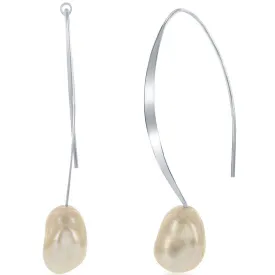 Classic Women's Earrings - Sterling Silver White Freshwater Pearl Threader | D-6774