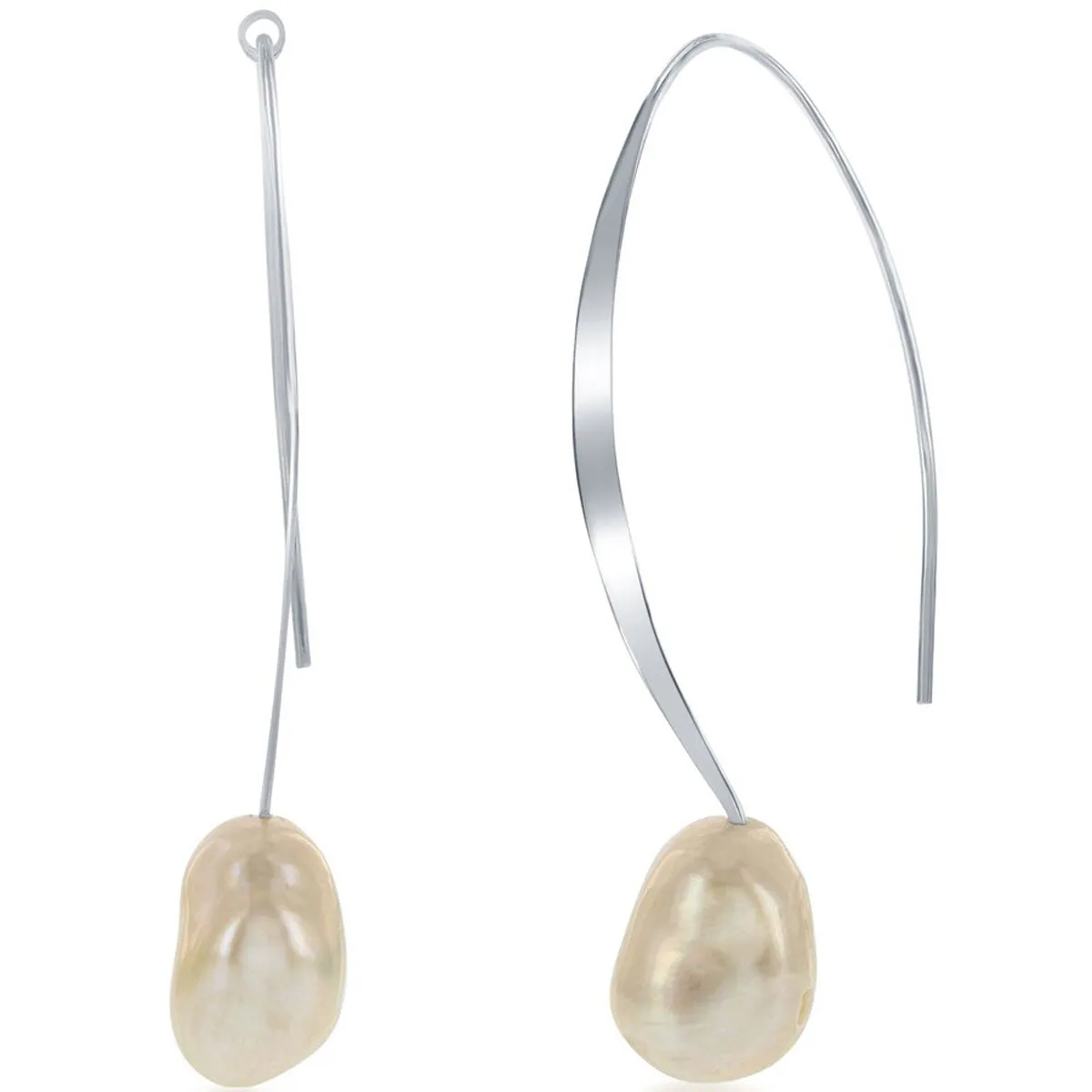 Classic Women's Earrings - Sterling Silver White Freshwater Pearl Threader | D-6774