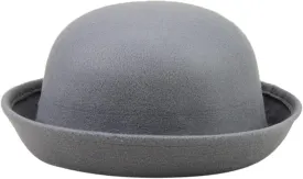 Classic Wool Round Bowler Hats Trendy Fedora Bucket Caps with Roll-up Brim for Youth Petite Bowler Hat
