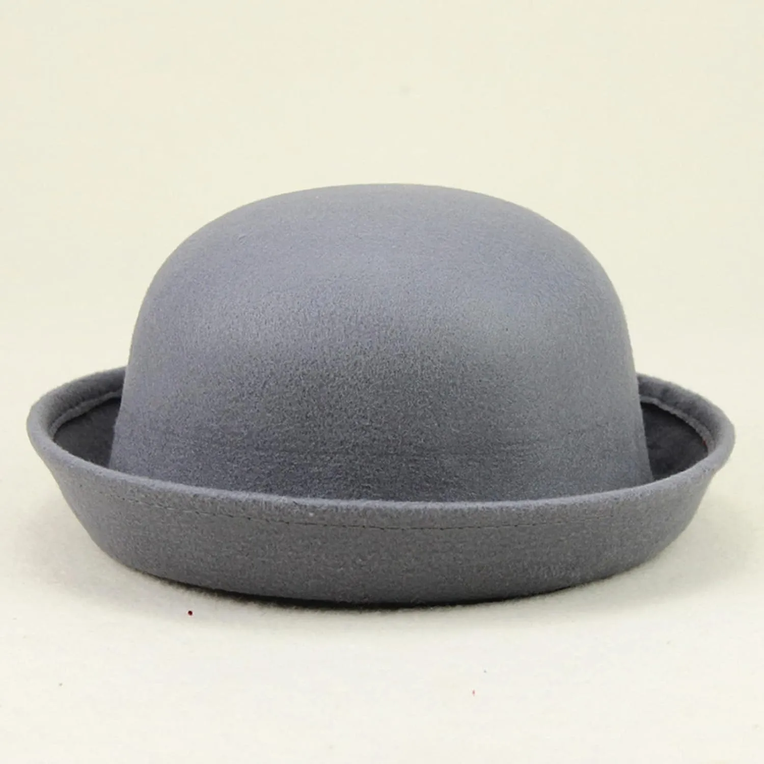 Classic Wool Round Bowler Hats Trendy Fedora Bucket Caps with Roll-up Brim for Youth Petite Bowler Hat