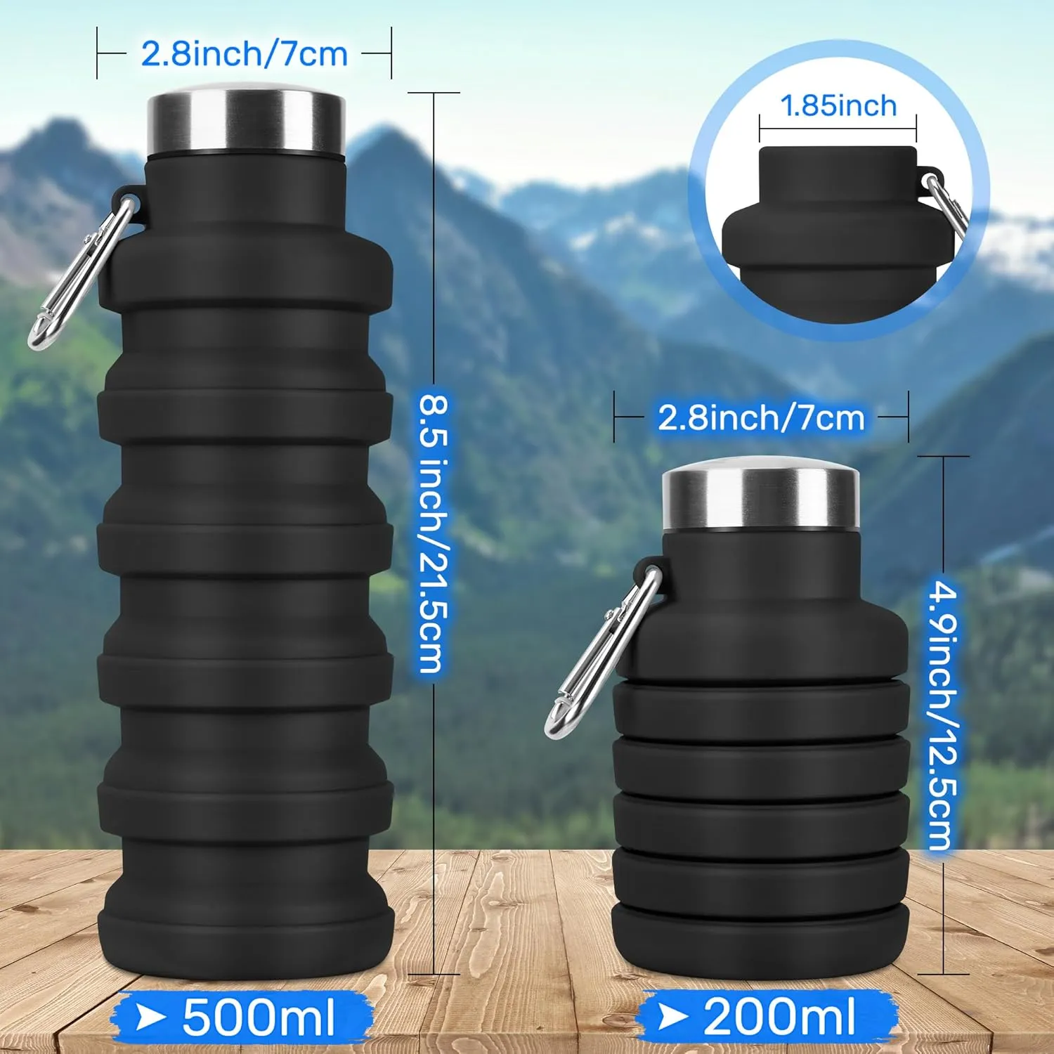 Collapsible Water Bottles, Reuseable BPA Free Silicone Foldable Water Bottle 16oz, Lightweight Leakproof Portable Travel Water Bottles for Traveling Camping Hiking Sports(Pink)