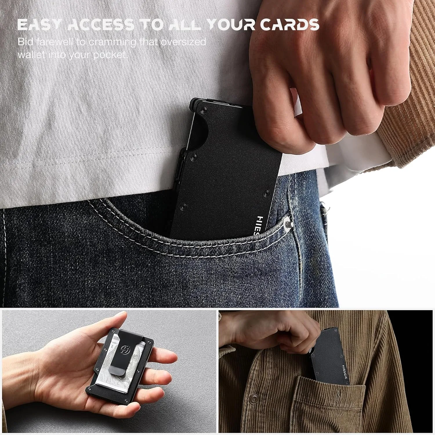 Compatible with MagSafe Wallet, Slim Wallet for Men with Money Clip, Rfid Blocking Metal Card Holder, Minimalist Magnetic Wallet Compatible with iPhone 16/15/14/13/12 Series - Classic Black